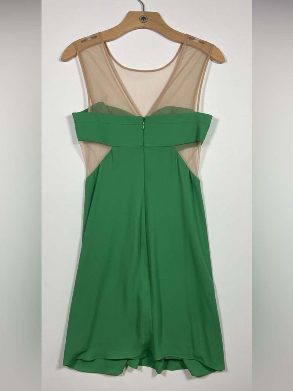 BCBGMaxAzria Green Dress with Nude Mesh Insets - Picture 3 of 7